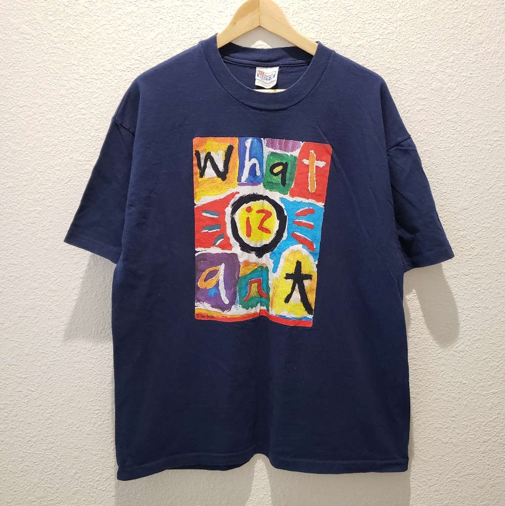 Vintage 90s Fred Babb What Iz Art Spell Out Short Sleeve T-Shirt Men's - sz XL
